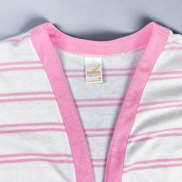 Vintage Striped Cardigan | 90's Pink & White Women's Casual Jersey Sweater - Picture 4 of 7